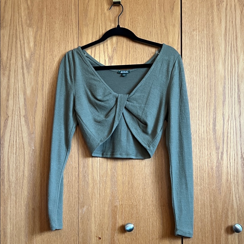 wild fable Olive Twist-Front Long Sleeve Crop Top